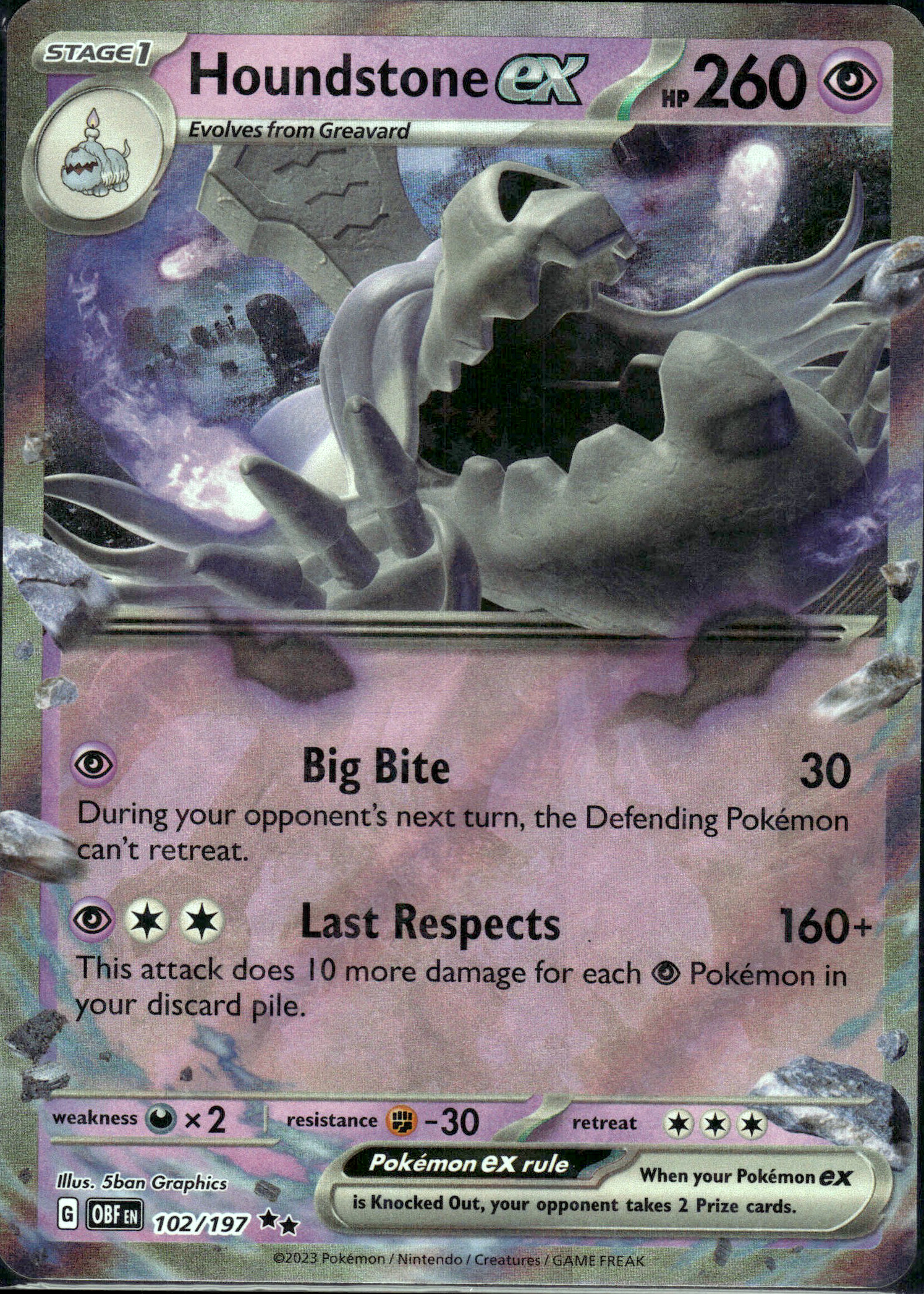 Houndstone ex #102/197 (RR) Holo Mint