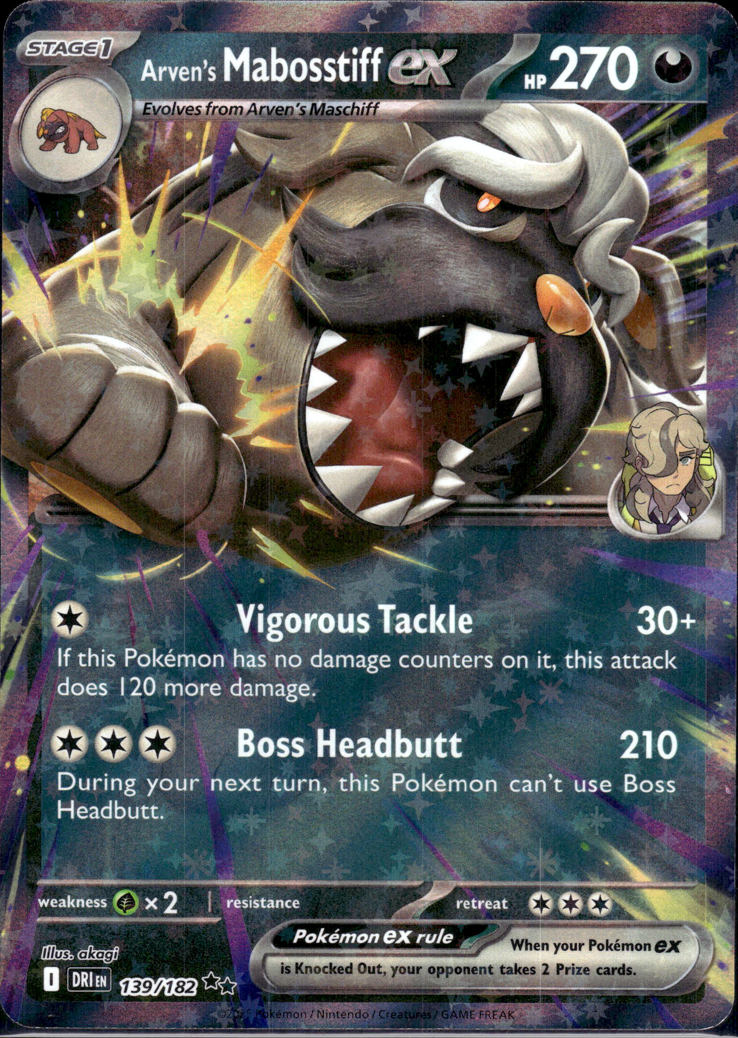 Arven's Mabosstiff ex #139/182 (RR) Holo Mint
