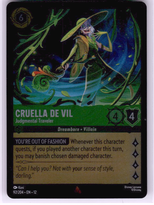 Cruella De Vil - Judgmental Traveler #92/204 (Rare) Cold Foil Near Mint