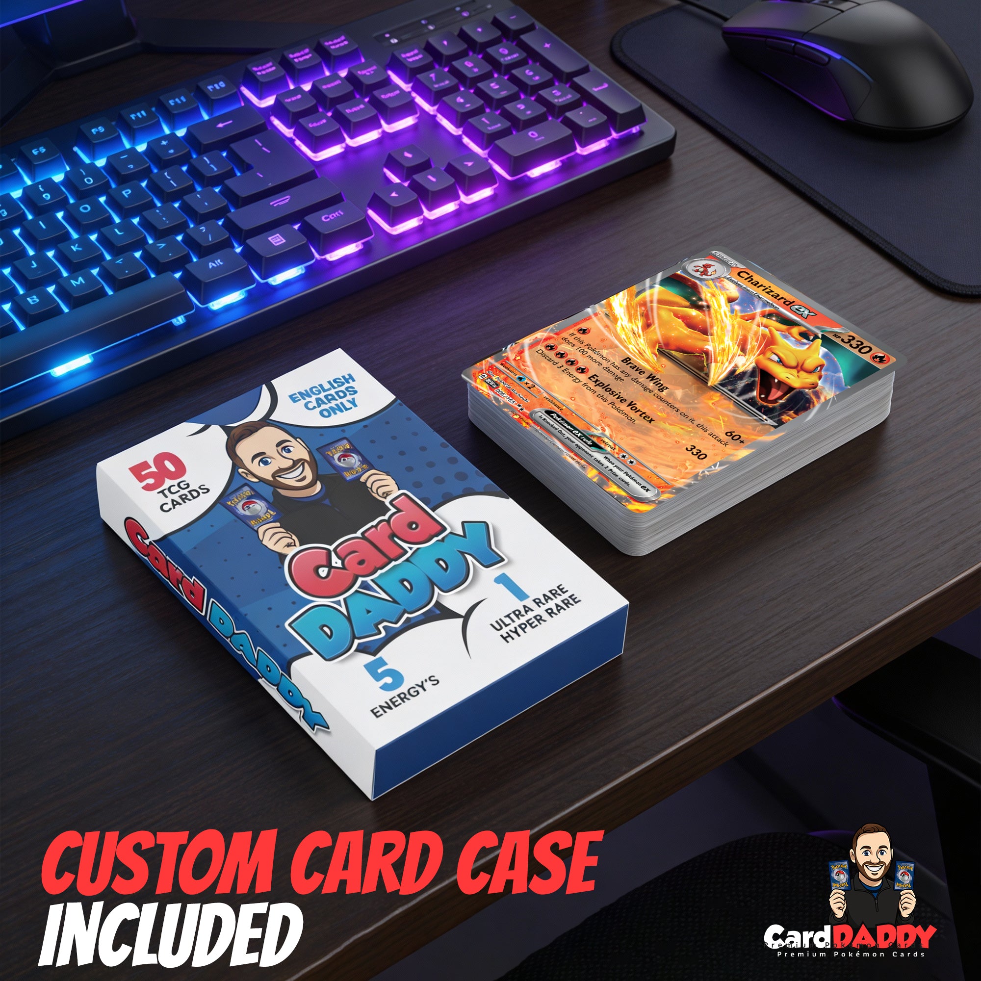 CardDADDY 50 Pokémon TCG Cards Pack – Guaranteed Ultra Rare + No Duplicates | English Cards | Custom Storage Case Included