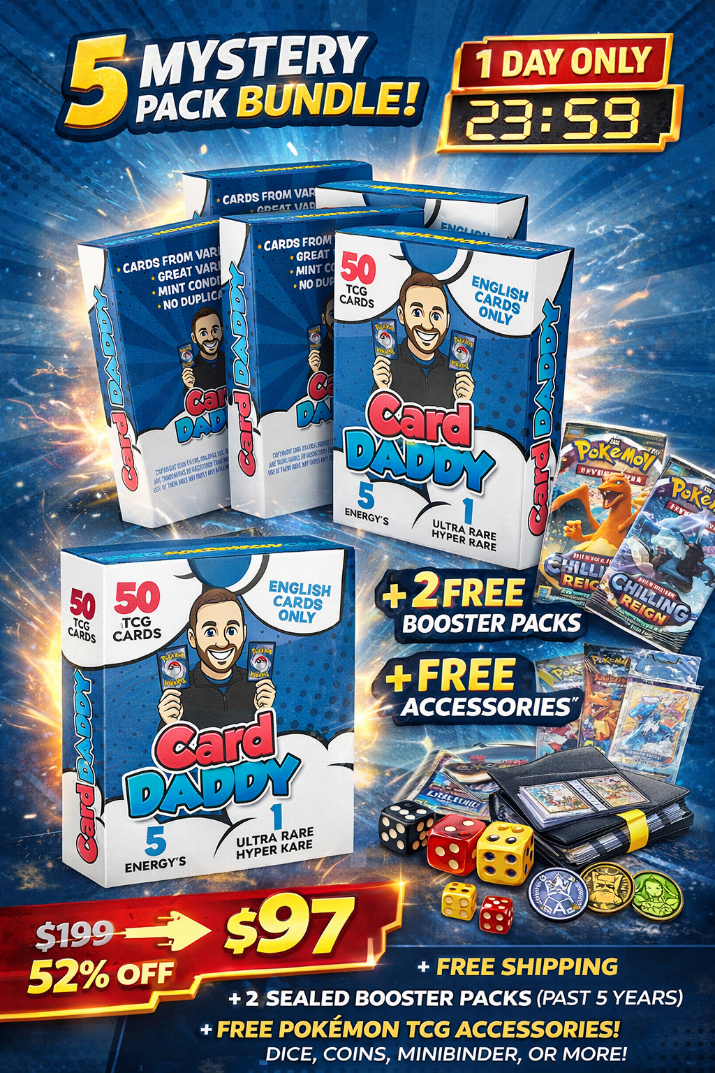🔥 5x CardDADDY Mystery Packs Bundle + FREE Bonus Packs & Accessories