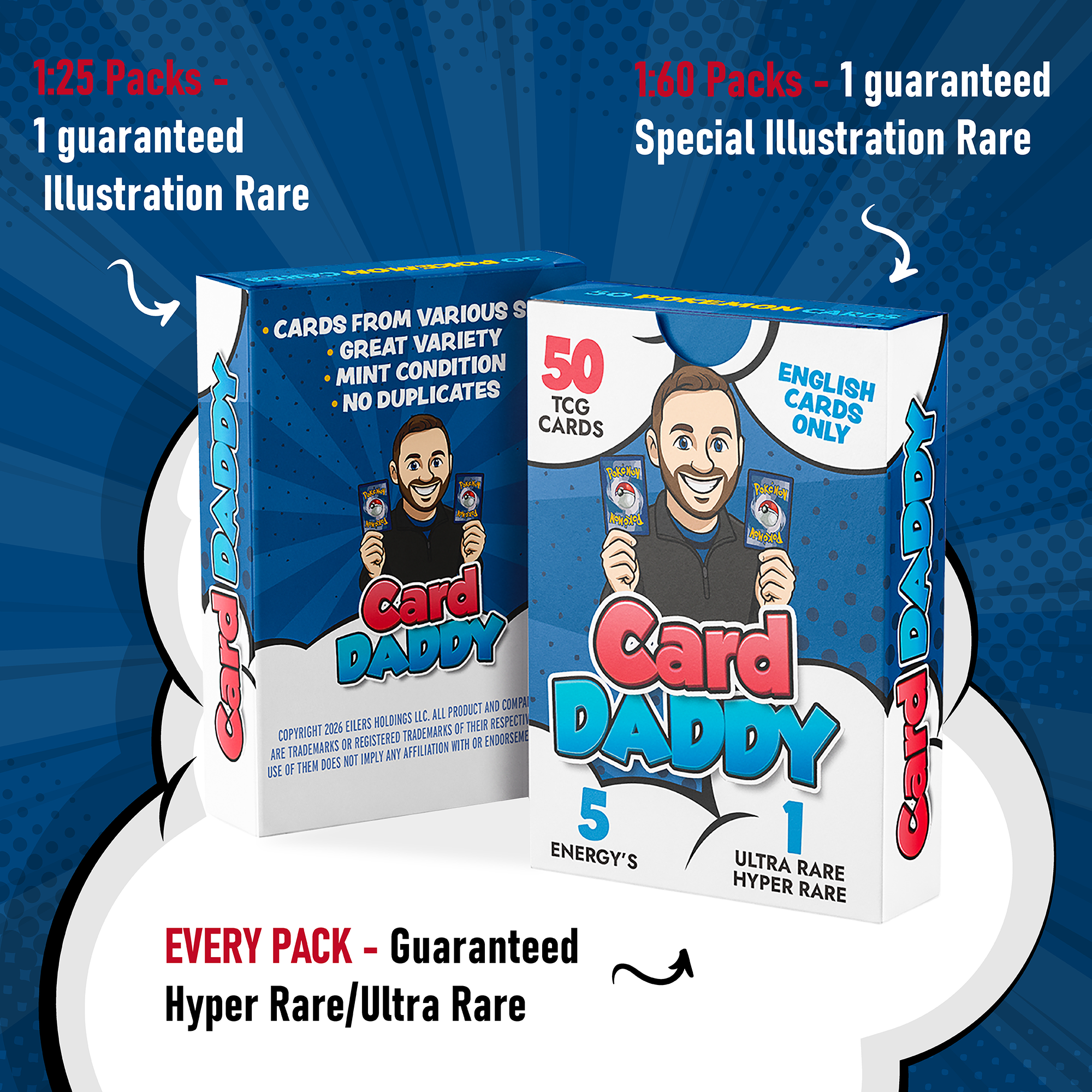 CardDADDY 50 Pokémon TCG Cards Pack – Guaranteed Ultra Rare + No Duplicates | English Cards | Custom Storage Case Included